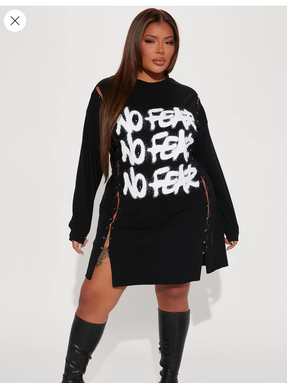 No Fear Lace-Up Black Mini TShirt Dress